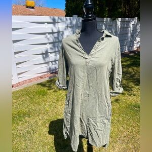 Bella Dahl A-Line Rolled Tab Sleeve Dress- Soft Army